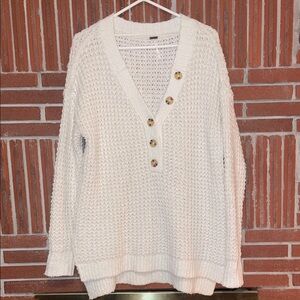 Free people chunky knit oversized tunic length V-neck  sweater